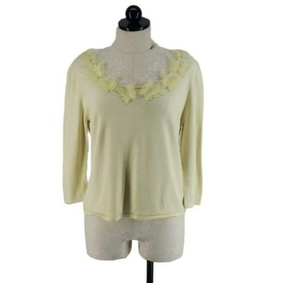 Pink Poodle GrandmaCore Yellow‎ Butterfly Cropped Sweater Large - Picture 1 of 7